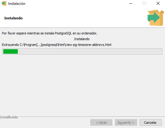 Barra de progreso configuración postgresql Windows 11