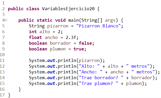 variables en java ejercicio 20