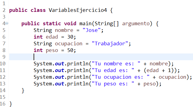 Variables en Java - Ejercicio 4